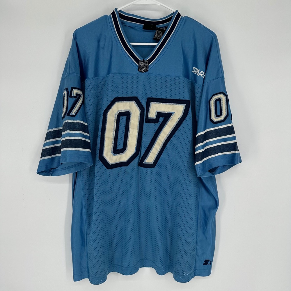 Vintage Y2K Starter Mens XL Light Blue Mesh Jersey 07 Striped V-Neck Sportswear